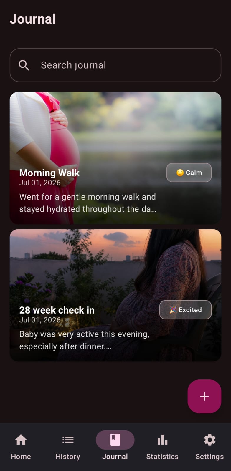 Baby Kicks Pregnancy Tracker pregnancy journal screen