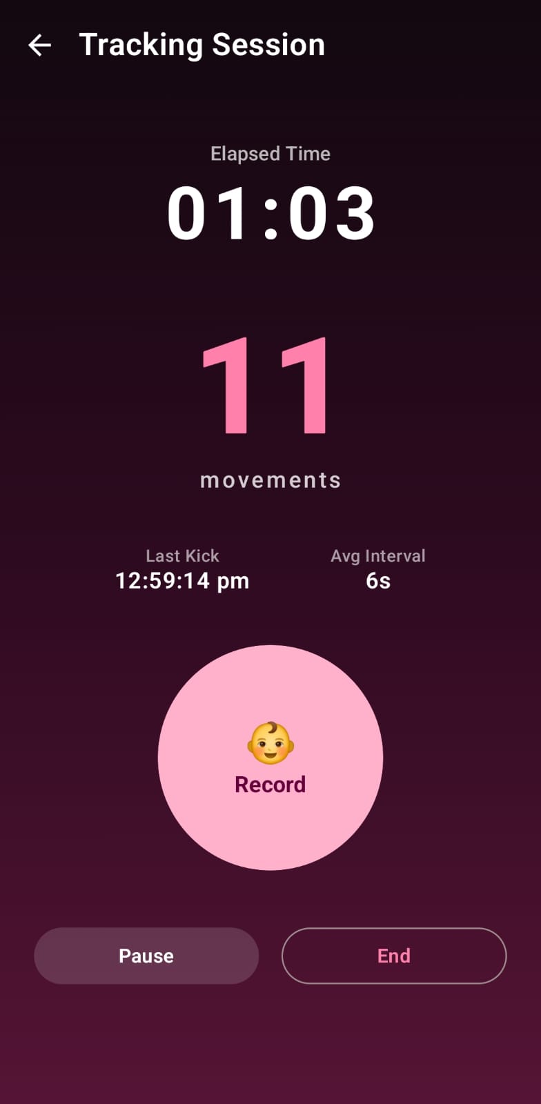 Baby Kicks Pregnancy Tracker kick counter screen
